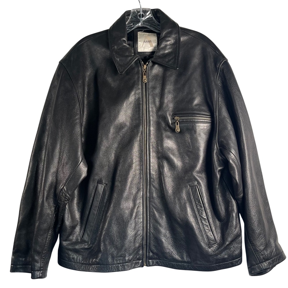 Avanti Black Genuine Leather Jacket Men's L Zip Front Pockets Classic Moto Style
